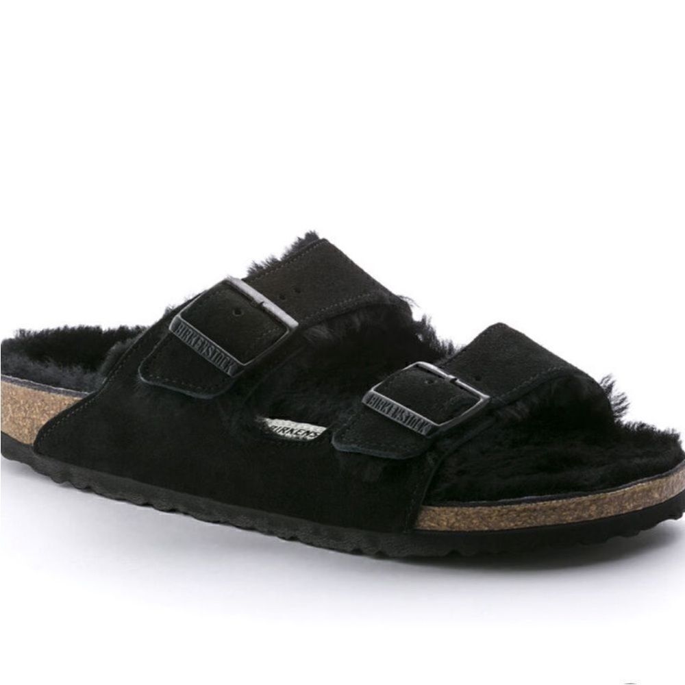 Birkenstock Arizona Big Buckle Shearling Sandals Black NWOB EU 39 - Picture 3 of 9